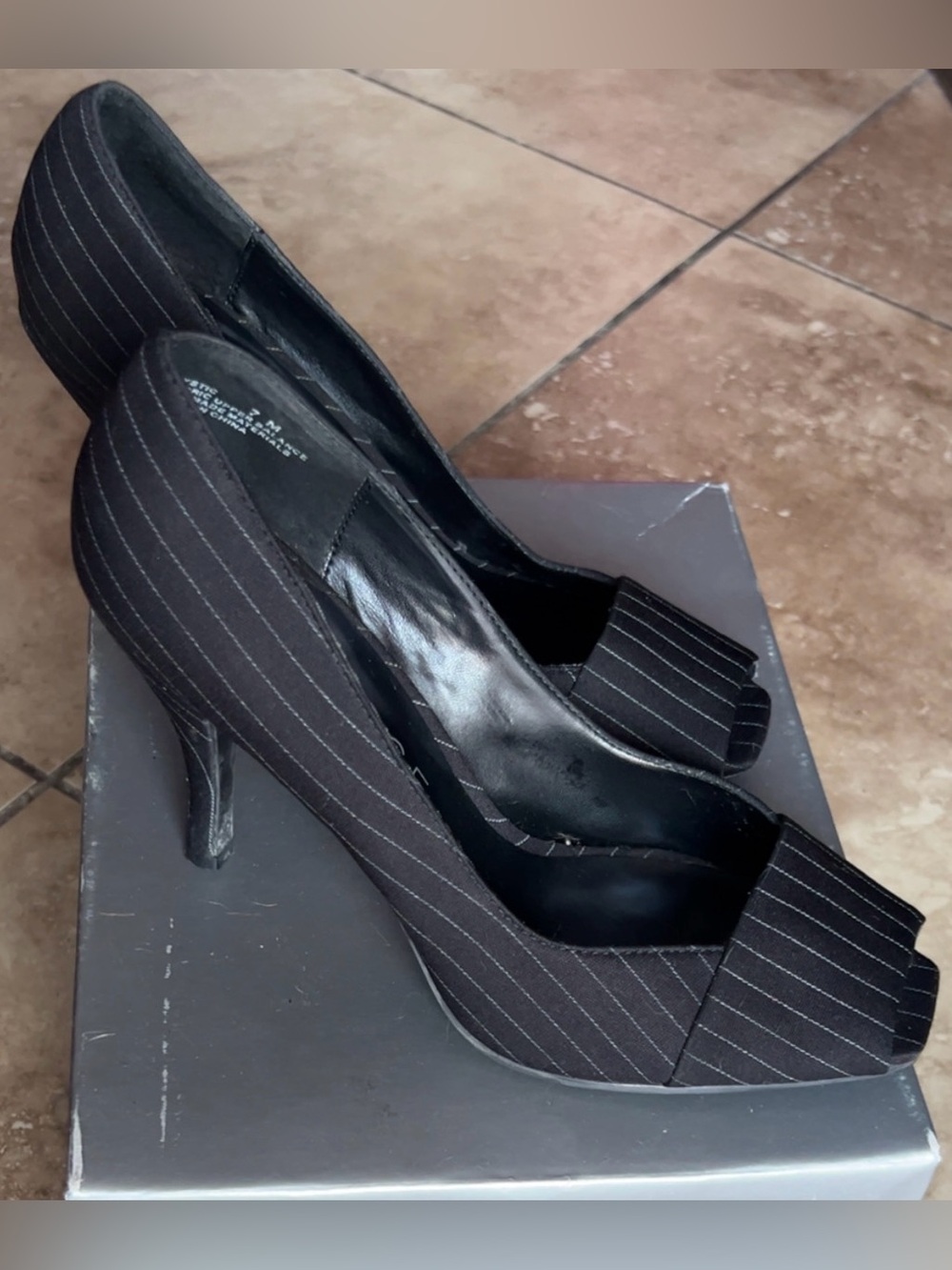 Rampage | Black Pinstripe Peep-Toe Heels Sandals Shoes Women’s